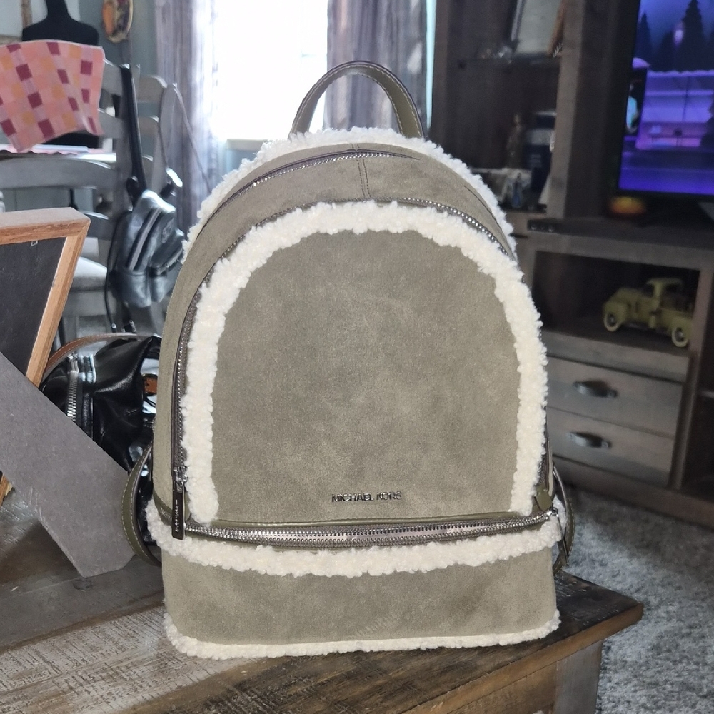 Michael Kors Khaki Backpack with Cream Accents